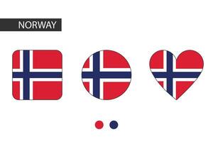 Noorwegen 3 vormen vierkant, cirkel, hart met stad vlag. geïsoleerd Aan wit achtergrond. vector