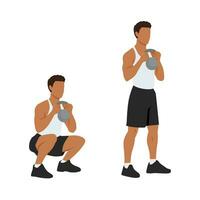 Mens aan het doen smashbel opleiding been hurken met kettlebell oefening. vector