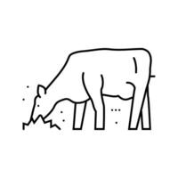 koe aan het eten gras lijn icoon vector illustratie
