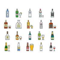 alcohol fles glas drinken bar pictogrammen reeks vector