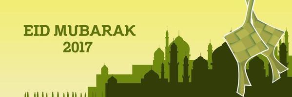 eid mubarak illustratie met moskee en groen kleurenthema vector