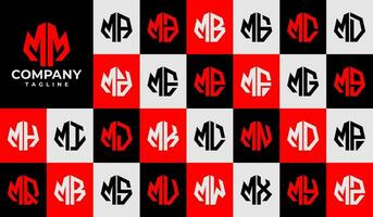 reeks van lijn zevenhoek abstract brief m mm logo ontwerp vector