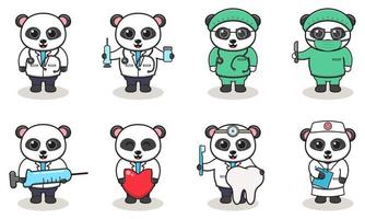 panda schattige dokter set vector