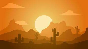 woestijn landschap vector illustratie. landschap van rots woestijn met cactus en butte steen. wild west woestijn landschap voor illustratie, achtergrond of behang