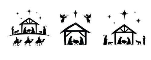 reeks van heilig Kerstmis tafereel, christen geboorte silhouetten. vector