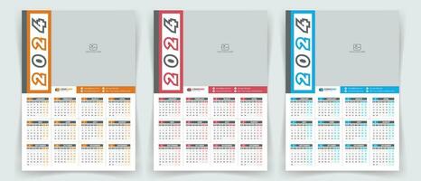 2024 een pagina muur kalender ontwerp sjabloon met kleur variatie, modern bewerkbare 12 maanden een pagina kalender. vector