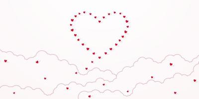 Valentijnsdag, liefdesconcept achtergrond, rood hart dat in de lucht vliegt als hartvorm met wolk, lege ruimte vector