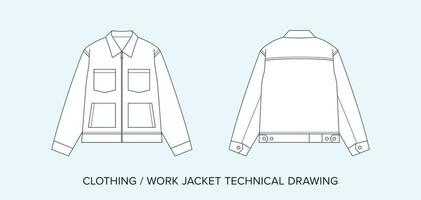 werk jasje met zakken, technisch tekening, kleding blauwdruk voor mode ontwerpers vector