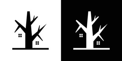 logo ontwerp combineren de vorm van een boom met een huis, negatief ruimte logo. vector