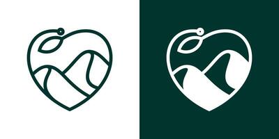 logo ontwerp landschap berg in liefde icoon minimalistische vector inspiratie