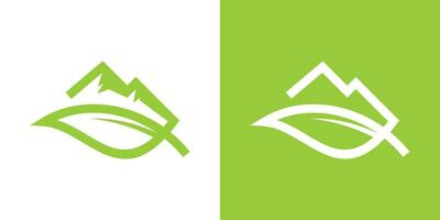 logo ontwerp minimalistische berg en blad icoon vector illustratie