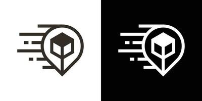 logo ontwerp pin en doos levering minimalistische icoon vector illustratie
