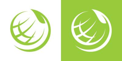 logo ontwerp planeet en blad icoon vector illustratie