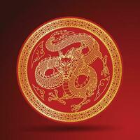 Chinese goud draak illustratie embleem in cirkel ornament vector