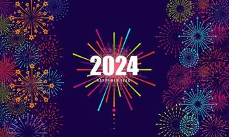 groet kaart met opschrift gelukkig nieuw jaar 2024 Aan vuurwerk achtergrond vector ontwerp