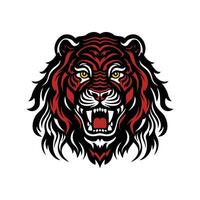 tijger woede gezicht met rood en zwart kleur vector illustratie mascotte logo vector