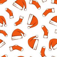 naadloos patroon met rood de kerstman hoed en sokken. Kerstmis dragen. gelukkig nieuw jaar vector illustratie.