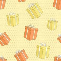 naadloos patroon met geschenk doos Aan polka punt achtergrond. Kerstmis en gelukkig nieuw jaar vector illustratie.