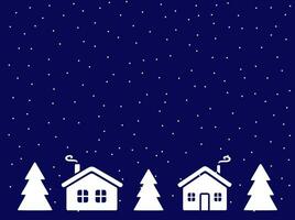 Kerstmis achtergrond met huis, Spar bomen en Het sneeuwt. vakantie kaart of groet kaart. gelukkig nieuw jaar vector illustratie.