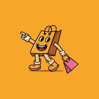 premie boodschappen doen zak met handtas mascotte logo tekenfilm vector