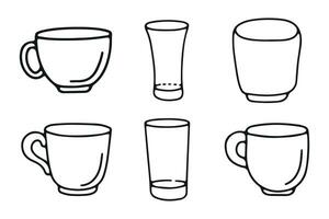 schetsen beeld van beker, mok, glas. doodles van keukengerei, keuken gereedschap vector