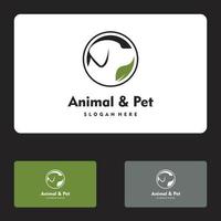 dier huisdier zorg hond en cirkel blad logo vector pictogram illustratie ontwerp