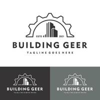 gebouw architect bouw logo versnelling vector illustratie ontwerp