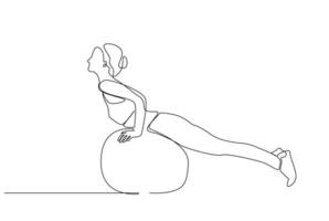 jong atleet vrouw pilates bal balans sport- Gezondheid houding vol lichaam lengte lijn kunst ontwerp vector