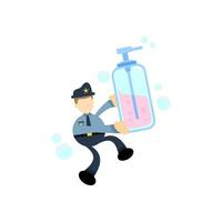 Politie en zeep ontsmettingsmiddel hygiëne tekenfilm vlak ontwerp illustratie vector