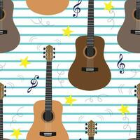 vector naadloos patroon met gitaren en sterren. musical achtergrond met gitaren