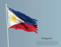 haveloos nationaal vlag van Filippijnen. golvend gescheurd kleding stof Aan blauw achtergrond vector