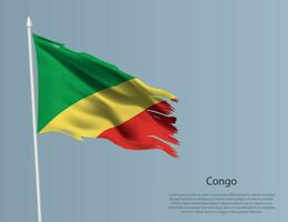 haveloos nationaal vlag van Congo. golvend gescheurd kleding stof Aan blauw achtergrond vector