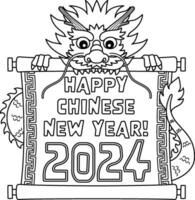 gelukkig Chinese jaar 2024 geïsoleerd kleur bladzijde vector