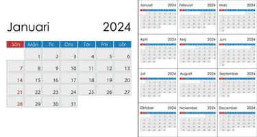 kalender 2024 Aan Zweeds taal, week begin Aan zondag vector