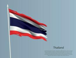 haveloos nationaal vlag van Thailand. golvend gescheurd kleding stof Aan blauw achtergrond vector