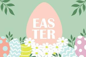 gelukkig Pasen banier, teken. Pasen eieren en gelukkig Pasen inscriptie. kleurrijk helder eieren. vector achtergronden voor sociaal media berichten, mobiel appjes, groet kaarten, uitnodigingen, banier ontwerp.