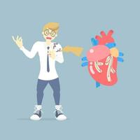 Mens met hart aanval ziekte, medisch intern organen lichaam een deel nerveus systeem anatomie chirurgie menselijk hart Gezondheid zorg, vlak vector illustratie tekenfilm ontwerp klem kunst