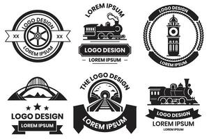 trein logo en trein reizen in wijnoogst stijl vector