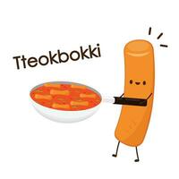 tteokbokki noodle vector. tteokbokki karakter ontwerp. pittig rijst- taart. vector