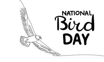 nationaal vogel dag spandoek. handschrift tekst nationaal vogel dag banier met lijn kunst adelaar. hand- getrokken vector kunst.