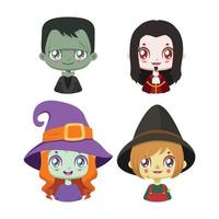 verzameling van vier halloween-personages vector