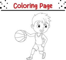 weinig jongen spelen basketbal kleur bladzijde vector