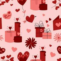 naadloos patroon Valentijnsdag dag harten, geschenken, kaarsen vector illustratie