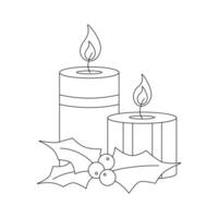 Kerstmis kaarsen met bessen en maretak bladeren. winter vakantie elementen. vector