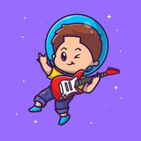 schattig astronaut jongen spelen gitaar tekenfilm vector icoon illustratie. mensen muziek- icoon concept geïsoleerd premie vector. vlak tekenfilm stijl