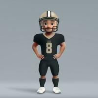 3d tekenfilm schattig jong Amerikaans Amerikaans voetbal speler in uniform. vector