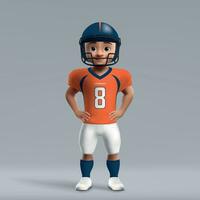 3d tekenfilm schattig jong Amerikaans Amerikaans voetbal speler in uniform. vector