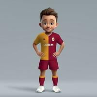 3d tekenfilm schattig jong voetbal speler in Amerikaans voetbal uniform. vector