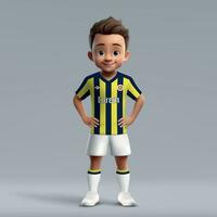 3d tekenfilm schattig jong voetbal speler in Amerikaans voetbal uniform. vector