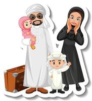 gelukkige arabische familie stripfiguur sticker op witte achtergrond vector